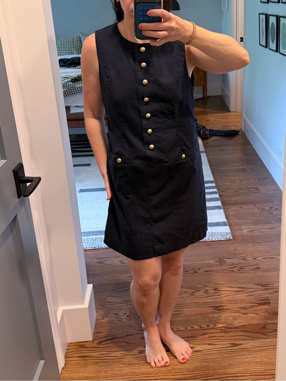 J. Crew Navy Sleeveless Button-Front Mini Dress